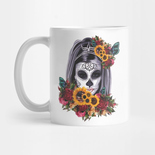 Skull & sunflower dia de los Muertos by The-Dark-King